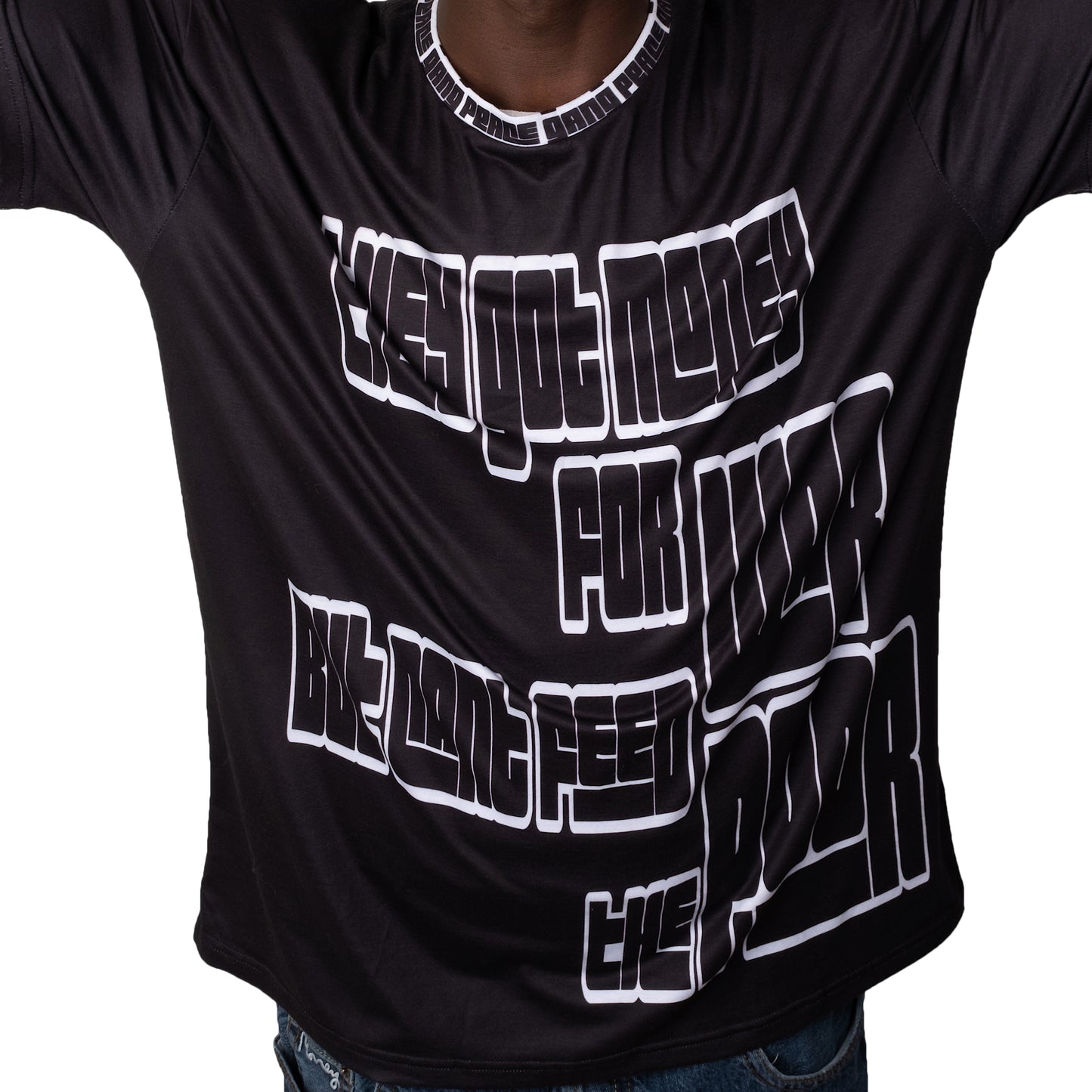 Unisex Black T-Shirt" Money For War "  - PEACE GANG