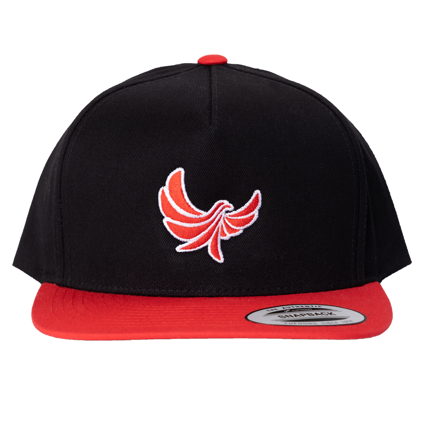 Red and Black High Profile 5 Panel Snap-Back Flat Bill Cap