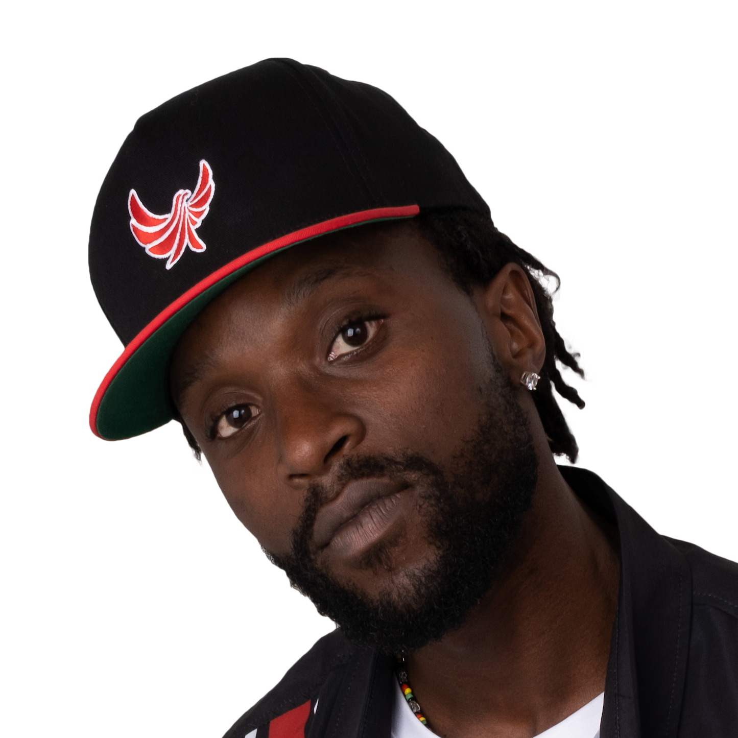 Red and Black High Profile 5 Panel Snap-Back Flat Bill Cap-PEACE GANG
