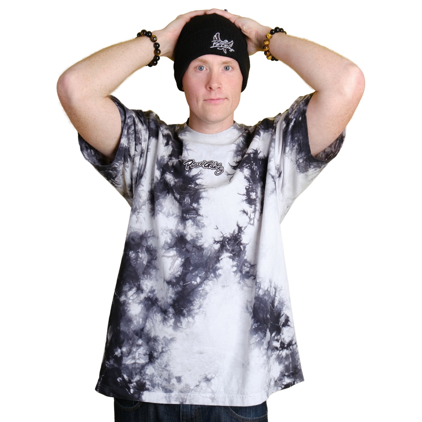 Embroidered Oversized tie-dye t-shirt - PEACE GANG Cursive