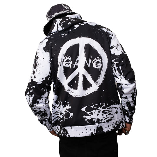 Black and White Pullover Hoodie  " Peace Grunge " - PEACE GANG